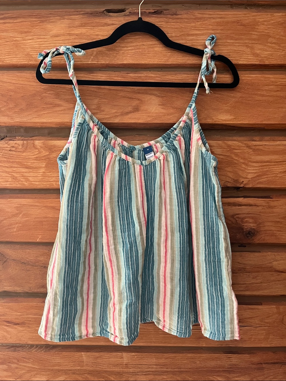 Old Navy 100% Cotton Striped Tie-Shoulder Camisole in Teal, Cream & Coral